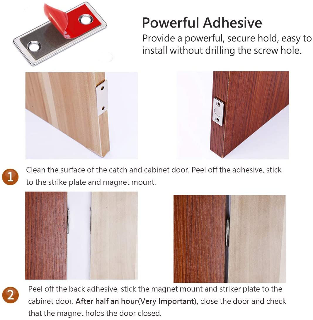 Door Magnetic Catches Jiayi 4 Pack Ultra Thin Cupboard Magnetic Door Catch Adhesive Drawer Door Magnets Wardrobe Magnetic Cabinet Catches Latches for Kitchen Cupboard Sliding Closet Door Closing - Image 4