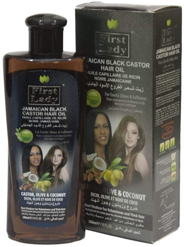 First Lady Herbal (Ayurvedic) JAMAICAN BLACK CASTOR Hair Oil 300ml 10oz, for Hair Eyelash, Eyebrow Growth