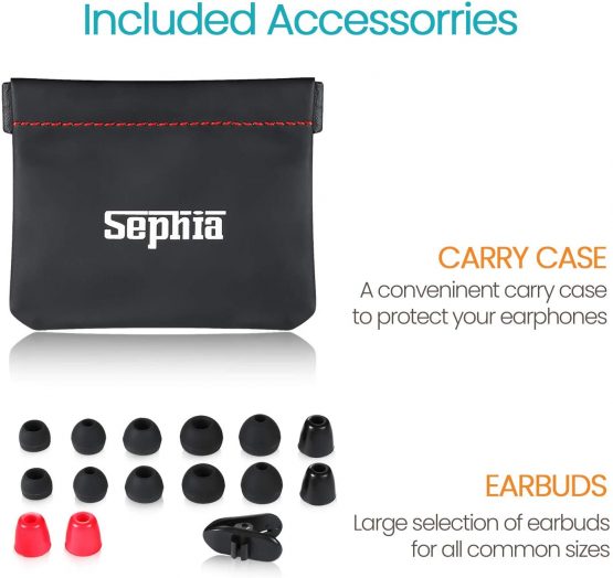 Sephia SP3060 Earphones Headphones Wired In Ear Design Strong Bass Noise Isolating Silicone and Memory Foam Earbud Tips Case 3.5mm Jack 3.9 Feet Long Durable Cord for Tablets Laptops Smartphones - Image 3