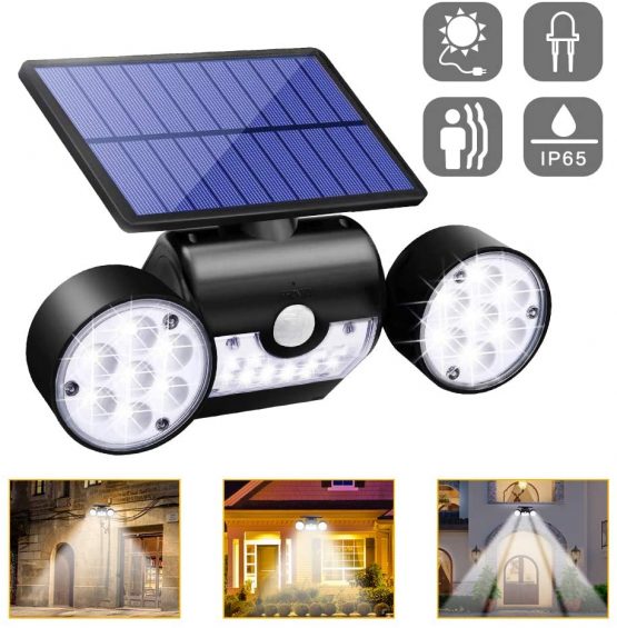 Solar Lights LED Solar Security Lights Outdoor Wall Lights with Motion Sensor 360°Adjustable Dual Head Spotlights IP65 Waterproof Solar Powered Security Lights Front Door Patio Yard Lawn Garden Light