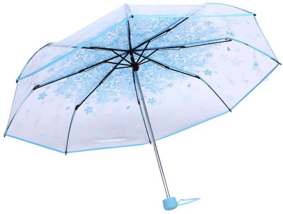 Zerodis 36 Inch Transparent Clear Foldable Umbrellas with Cherry Blossom for Wind and Heavy Rain