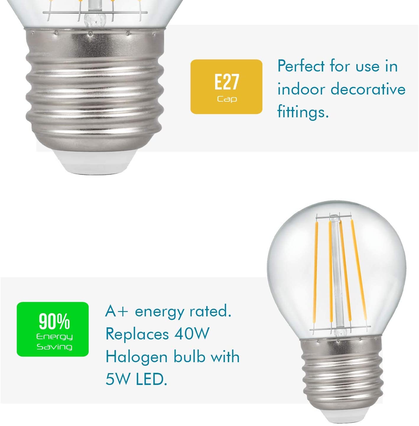 Crompton LED Dimmable Filament Golf Ball Light Bulb Clear 5W E27 ES 2700K Warm - Image 3