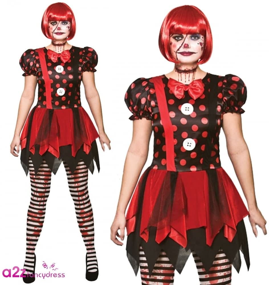 Horror Clown + Tights Ladies Fancy Dress Halloween Circus Adults Womens Costume (Small UK 10 - 12), Red, Small UK 10-12 - Image 3
