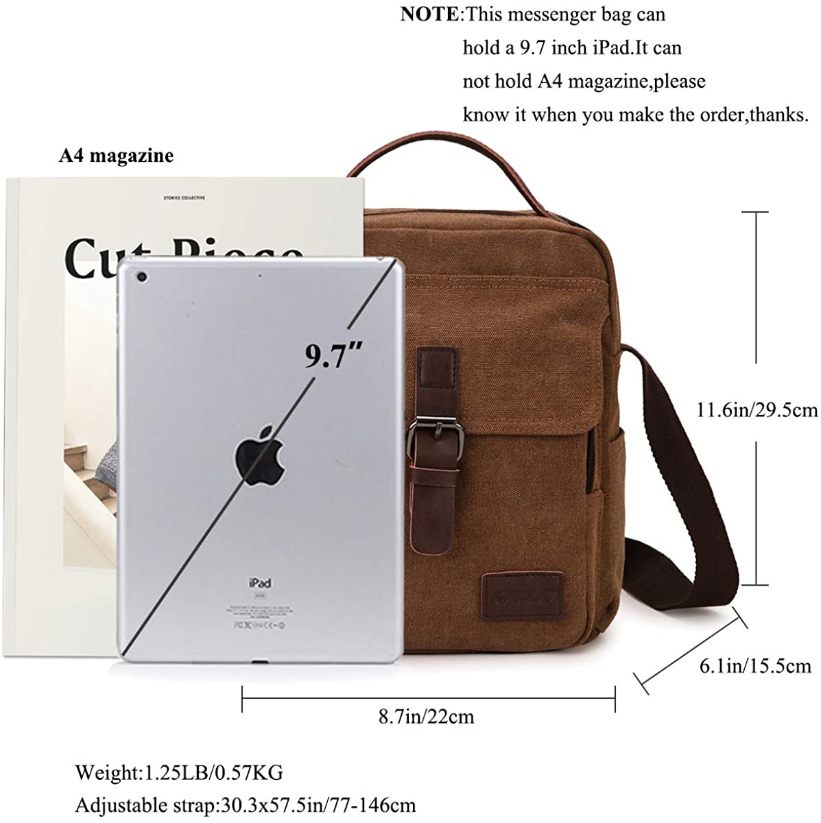 RAVUO Small Messenger Bag,Unisex Casual Canvas Satchel Vegan Leather Shoulder Bag Crossbody Wallet Phone Bag for Men and Women Coffee, s, Coffee - Image 2