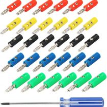 CESFONJER4mm Banana Plugs, Speaker Banana Connectors, for AV Receivers, Amplifiers, Surround Sound, Banana Wall Plates, Corrosion-Resistant (6 Red, 6 Green, 6 Blue, 6 Yellow,6 Black+Screwdriver)