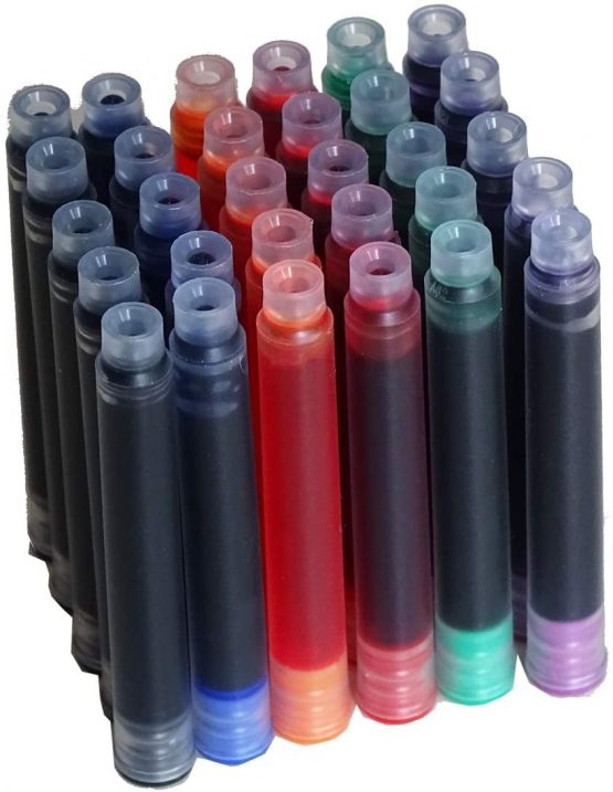 30 PCS Jinhao Fountain Pen Ink Cartridges 6 Color Set（ Black, Blue, Apple Green, Purple, Red and Orange) International Standard Size