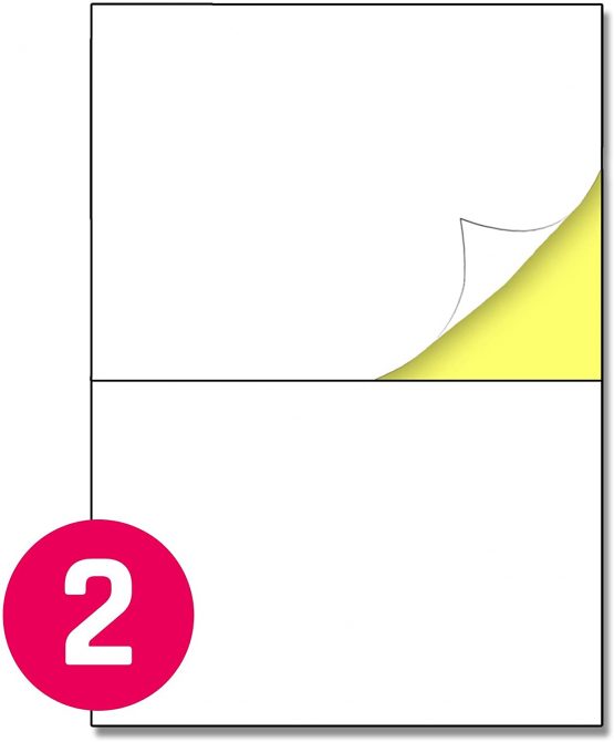 2 per Sheet, 25 Sheets, A4 White Sticker Paper Labels, Laser/Inkjet Printing (A5) - 148.5 x 210mm