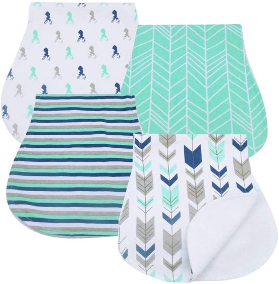 Baby Burp Cloths Set Baby Burp Bibs 4-Pack Feeding Nursing Towel Accessory, Burping Rags for Newborns,Organic Cotton,Baby Shower Gift for Boys and Girls (K003)