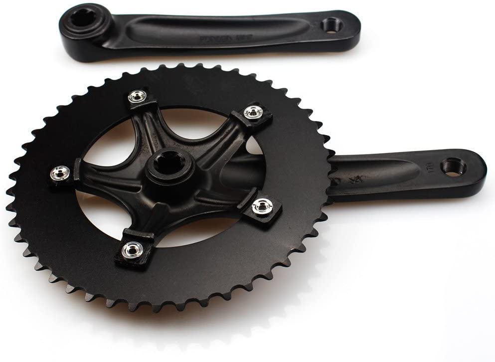 CYSKY 48T Single Speed Crankset 130 BCD 170mm Crank Arm for Single Speed Bike Fixed Gear Bicycle, Track Road Bike (Square Taper, Black) - Image 3