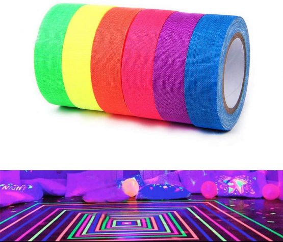 Fluorescent Cloth Tapes - UV Blacklight Reactive Neon Gaffer Tape for Glow Party Decorations/Holiday Supplies/Secures Cables 6 Colors 0.6 Inch x 16.4 Feet