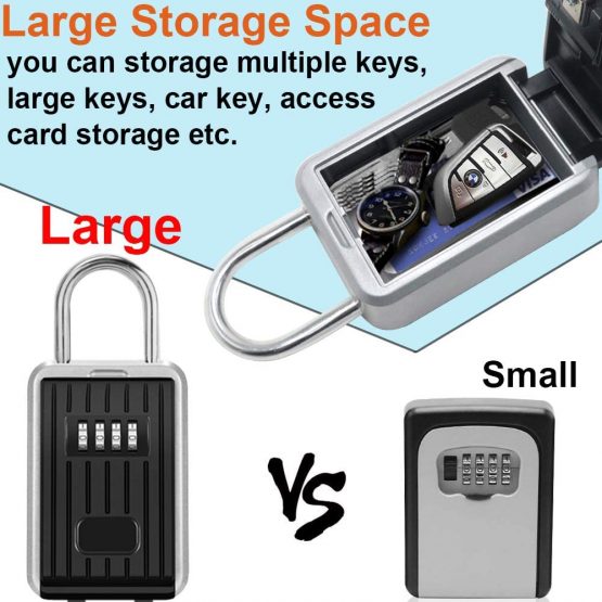 Key Lock Box Large Capacity Wall Mounted Key Safe Box with Cover, Key Storage Box with 4 Digit Combination Lock for Outdoor Home Office Garage School Gym Spare House Keys [Updated Version] (Black) - Image 2