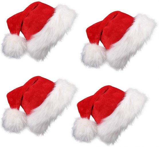 VEYLIN 4 Pieces Father Christmas Hat Red Santa Hats for Children Adults Thickened Warm Christmas Party Hats