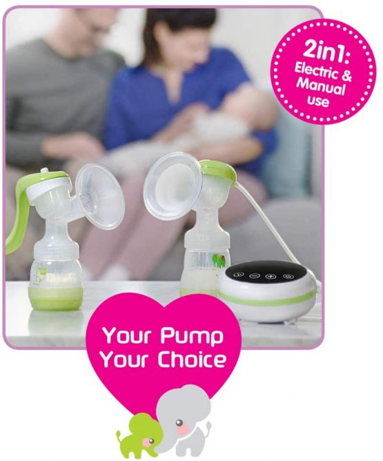 MAM 2-in-1 Single Electric Breast Pump, Flexible Use Electric and Manual Breast Milk Pump, Comforting Silicone Breast Pump, Green (Designs May Vary) - Image 2