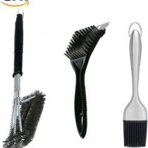 COSORO Set of 3 BBQ Grill Brushs (with 1 Best 3 in 1 Heavy Duty Barbeque Stainless Steel Woven Wire 360°Cleanning BBQ Grill Brush+1 Grill Brush + 1 Removable Stainless Steel Silicone Brush)