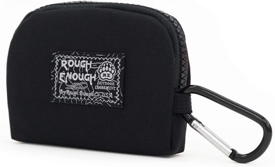 Rough Enough Key Holder Credit Card Holder Wallet Small Coin Purse for men women with Carabiner Clip Keychain Organiser Pouch Bag Black