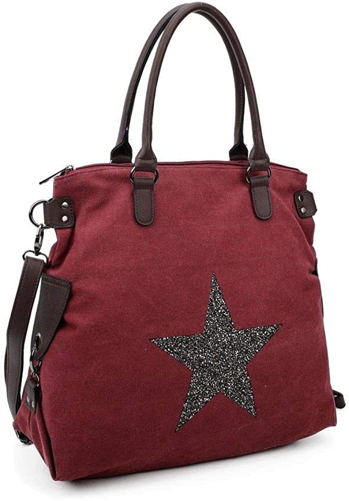Womens Stylish Roomy Large With Sparkling Star Stones Canvas Shoulder Handbag Shopper Bag - Image 2