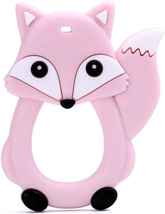 PREMYO Teething Toy for Baby Teether Silicone - Soothes Sore Gum Pain - Easy to Grab BPA Free Fox Rose Pink