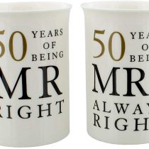 50th Anniversary Gift Set of 2 China Mugs 'Mr Right & Mrs Always Right'