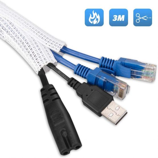 AGPTEK Adjustable Cable Sleeve, 3 Meters /9.84ft PET Cable Management with Flame Retardancy, Cable Protection for TV, Computer, Home Theater, Car and More.(S02,White)