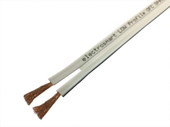 electrosmart 25m Low Profile Flat White Oxygen Free Copper OFC Loud Speaker Cable - Multi-Strand 158 (2x 79 Strand) Outside Dimensions of Cable: 1.7mm x 10mm