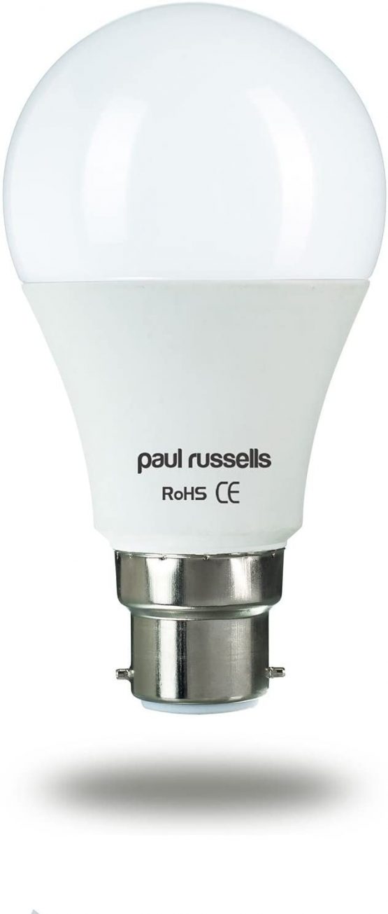 2 Pack 10W GLS LED Light Bulbs B22 BC Bayonet Paul Russells Bright 10W=80W A60 Standard 270 Beam Lamp 6500K Day Light 80W Incandescent Replacement