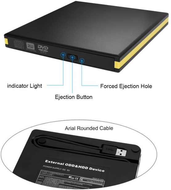 USB 3.0 External DVD Drive, Portable CD DVD Drive Player External CD Burner Reader Writer Disk Drive for Laptop Desktop MacBook Mac OS Windows 10 8 7 XP Vista - Image 2