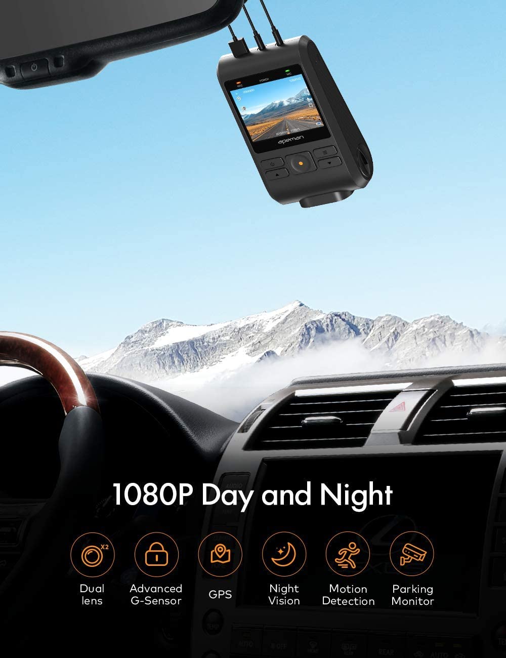 APEMAN Dual Dash Cam C550, 1080P Front and Rear Hidden Car Driving