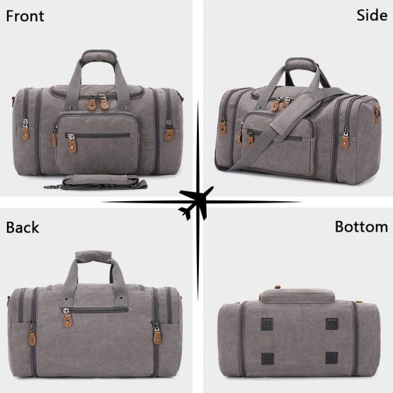 Plambag by Gonex Expandable Canvas Duffle Bag for Men, 50L - 60L Large Holdalls for Men with Multi-Pockets, Overnight Weekend Bag, Unisex Travel Duffle, Weekender Bag for Men and Women Gym Bag (Grey) - Image 2