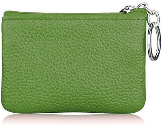 Hibate Mini Coin Purse Holder Wallet Leather Purses for Women Men Kids Zipper Pouch with Key Ring - Green - Image 2