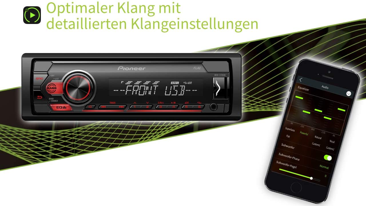 Pioneer MVH-S110UB 1-DIN with RDS Tuner, USB and Aux-In, red - Image 3
