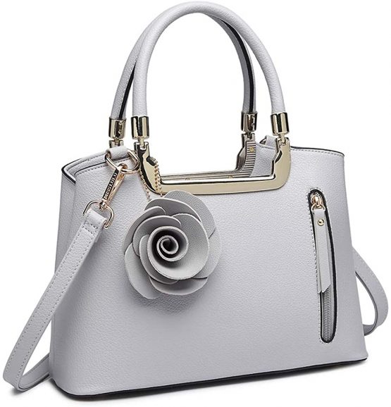Miss Lulu Women Elegant Top Handle Bag Small Trend Shoulder Bag Pu Leather Flower Charm Structured Handbag Crossbody Bag - Image 2