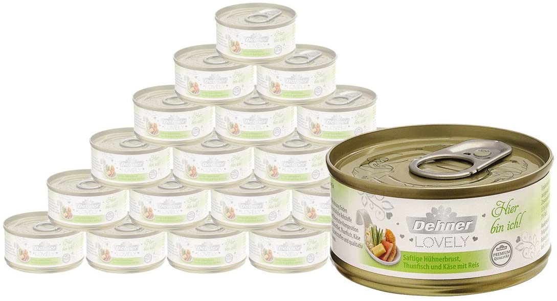 Dehner Premium Lovely Dietary Supplement, Chicken and Tuna Cat Food Adult With Cheese, 24 x 70 g (1680 g)