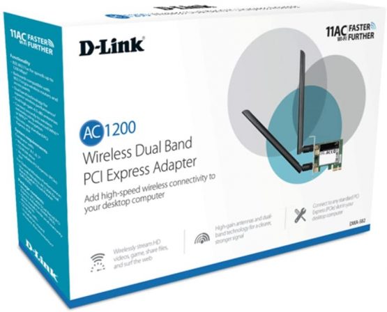 D-Link DWA-582 High-Gain Wi-Fi AC1200 PCIe Wireless Adapter with 2 External Antennas, Black - Image 4