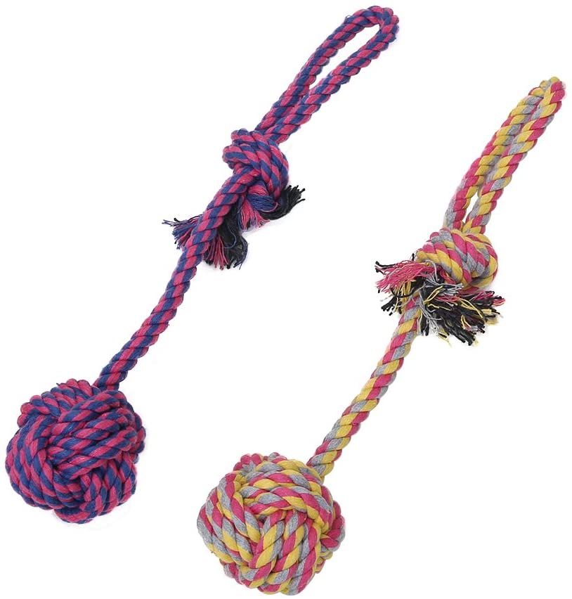 Vivifying Dog Rope Toys, Pack of 2 Interactive Braided Cotton Pet Chew Rope Toys for Dog Teeth Cleaning, Blue&Green