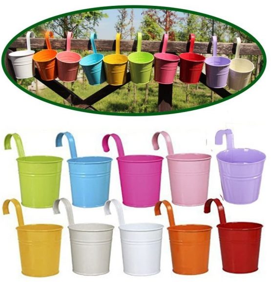 Dproptel Set of 10 Metal Hanging Flower Pots with Detachable Hook Balcony Flower Bucket Wall Planter Garden Home Ornaments Home Decor