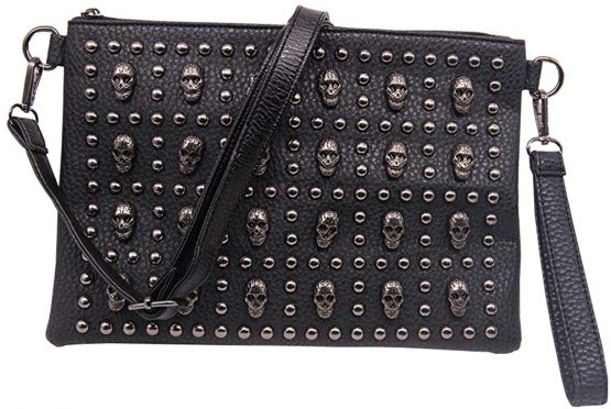 Chikencall® Women Classic Gothic Skull Rivet Clutch Purses Punk style Studded Shoulder Cross-Body Bag