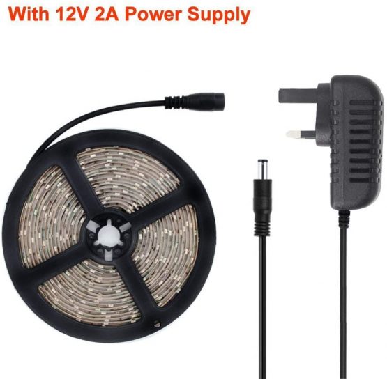 LightingWill 24 Watts UV Black Light LED Strip, 16.4FT/5M 3528 300LEDs 395nm-405nm Non-Waterproof Blacklight Night Fishing Sterilization Implicitly Party with 12V 2A Power Supply - Image 4
