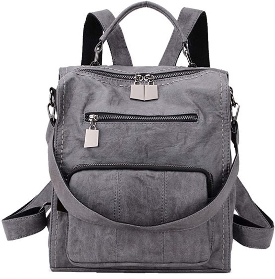 Backpack For Women,RAVUO Three Ways to Carry PU Leather Backpack Rucksack Fashion Ladies Backpacks Handbags Grey