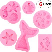 HOWAF DIY Animal Silicone Molds set, Reusable Sweet Baking Molds Tools, Mermaid Tail Ocean Seashell 3D Shaped Molds for Cake Chocolate Candy Fondant Muffin Ice Jelly