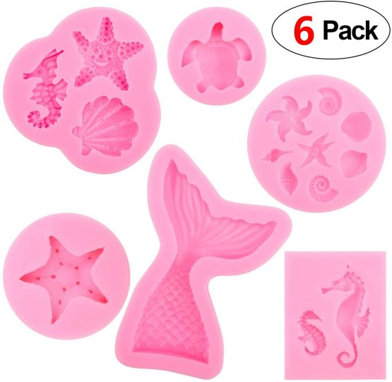 HOWAF DIY Animal Silicone Molds set, Reusable Sweet Baking Molds Tools, Mermaid Tail Ocean Seashell 3D Shaped Molds for Cake Chocolate Candy Fondant Muffin Ice Jelly