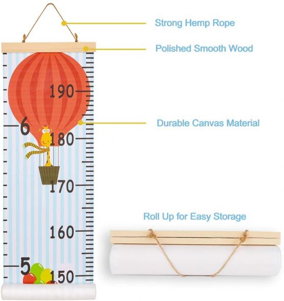 Beinou Wall Height Chart Growth Chart for Kids Wooden Wall Ruler 7.9'' x 79'' Canvas Height Measurement Wall Decor Hanging Height Measure for Baby Girls Boys Toddler Bedroom, Cartoon Giraffe - Image 2