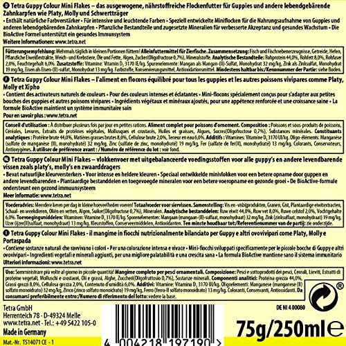 Tetra Guppy Color (main feed for guppies and other live-growing tooth carps, miniflocks with color enhancers, Mini Flakes) 250 ml can - Image 2