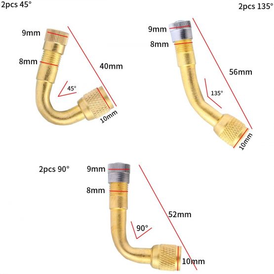 Yizhet 6 Pieces Valve Extenders, Tyre Valve Extension Adaptor, Schrader Valve Extensions 45/90/135 Degree Angled Pump Adapter Bike Tyre Inflator Adaptor for Car Motorcycle Bike Truck (Brass) - Image 2