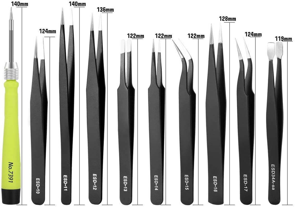 Hafeehoo 10PCS ESD Tweezers Kit, Precision Anti-Static Tweezers Set, Non-Magnetic, Multi-Standard Stainless Steel - Image 2