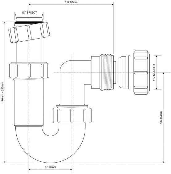 McAlpine ASA10 11/4 inch x 75mm Water Seal Adjustable Inlet Tubular Swivel 'P' Trap with Multifit Outlet, White - Image 2