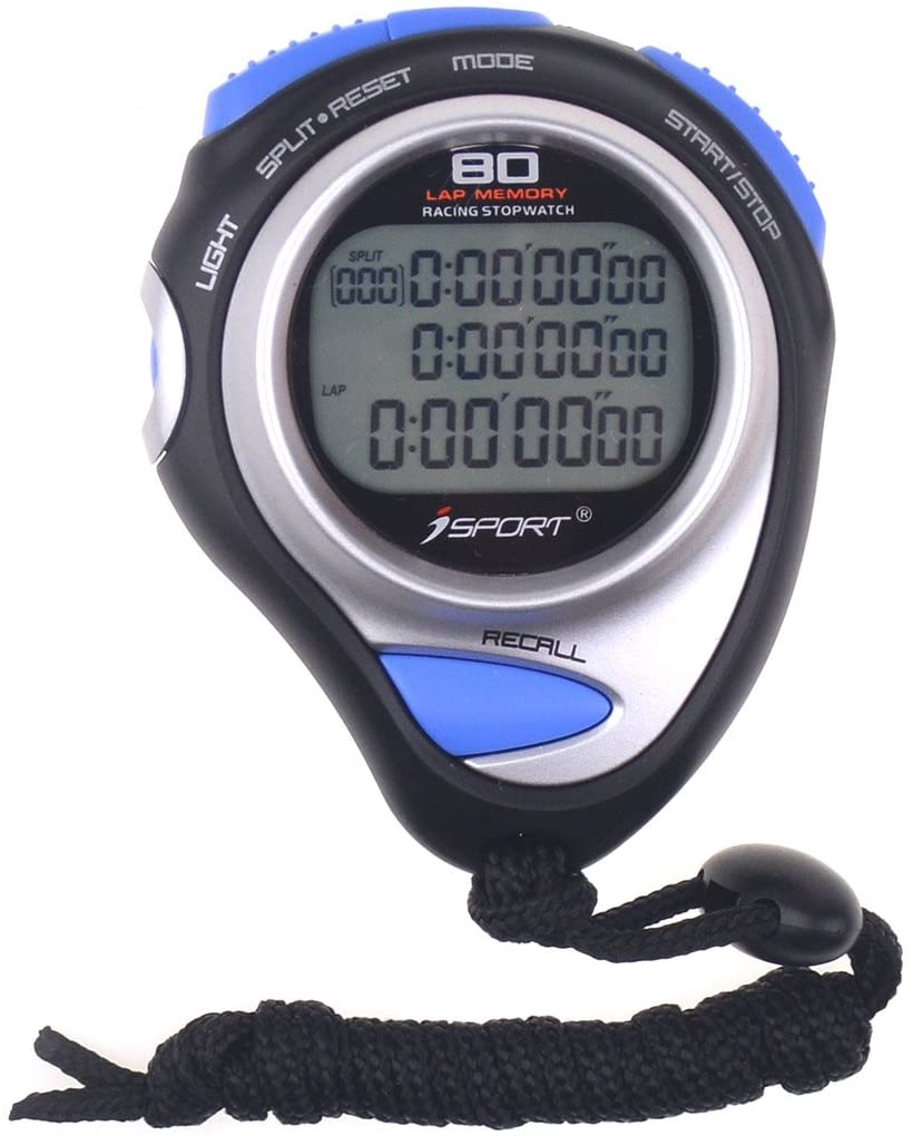 Digital Stopwatch Timer Three Row Display Athletics Racing Stopwatches With 80 Lap Memory Split Time For Sports Coaches and Referees