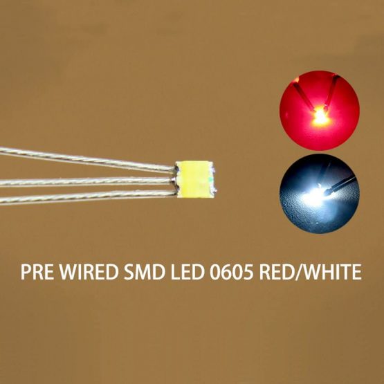 Evemodel DT0605RW 20pcs Pre-soldered litz wired leads Bi-color RED/WHITE SMD Led 0605 NEW