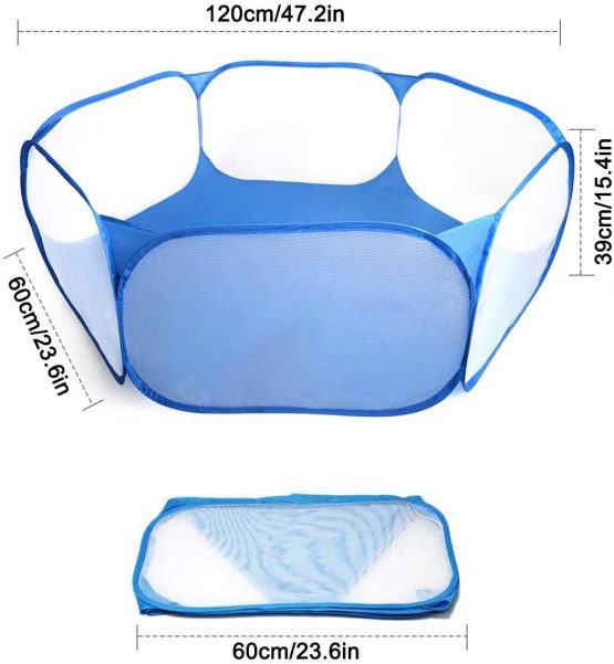 WEONE Pet Playpen, Portable Small Animals Playpen, Foldable Pet Pens, Pet Cage Tent, Breathable & Transparent Pet Exercise Fence for Guinea Pig, Rabbits, Hamster, Chinchillas, Hedgehogs, Cats -Blue - Image 2