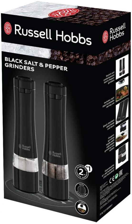 Russell Hobbs 28010-56 Electric Salt and Pepper Mill Set, Adjustable Grinder – Black Metal - Image 3