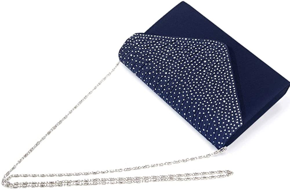 SteelFever Women Diamante Envelope Clutch Bag Evening Handbag Purse Wedding, Bridal, Prom, Party Shoulder Bag (Navy) - Image 2